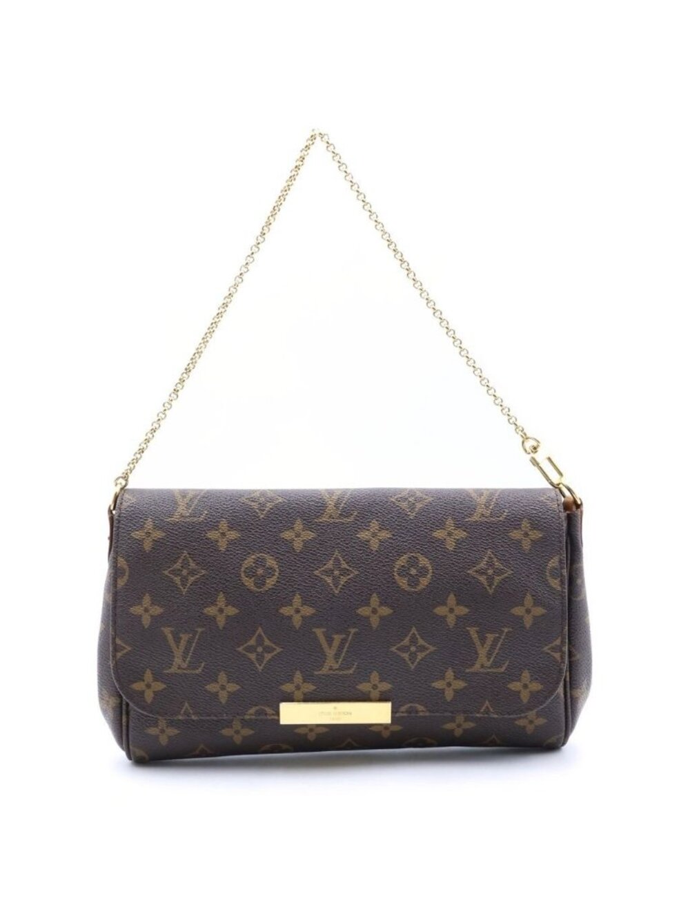 Louis Vuitton Monogram Favorite MM 2-Way Chain Shoulder Bag Brown Leather Gold